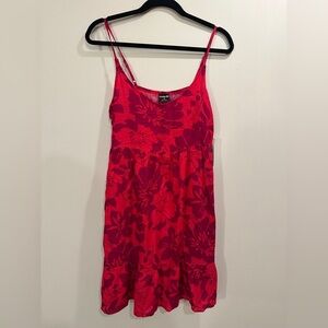 Hurley pink magenta floral flowy mini dress, NWT Medium, beach adjustable straps